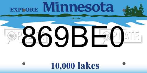 869BE0 Minnesota License Plate