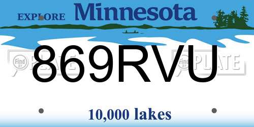 869RVU Minnesota License Plate