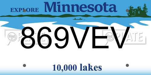 869VEV Minnesota License Plate