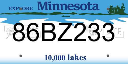 86BZ233 Minnesota License Plate
