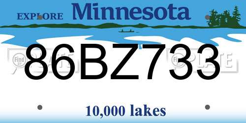 86BZ733 Minnesota License Plate