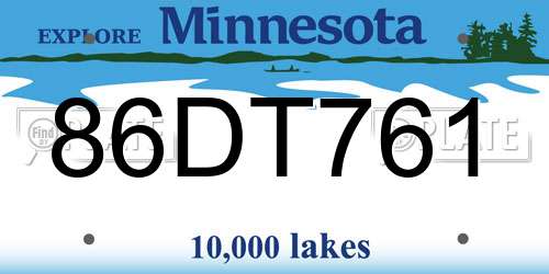 86DT761 Minnesota License Plate