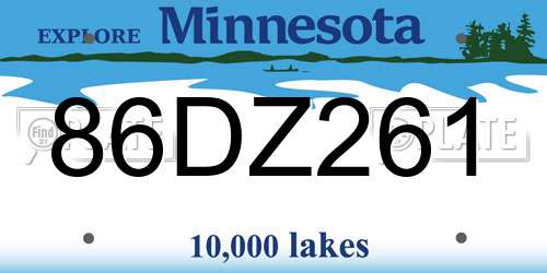 86DZ261 Minnesota License Plate