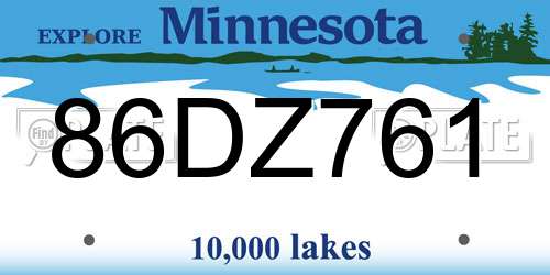 86DZ761 Minnesota License Plate