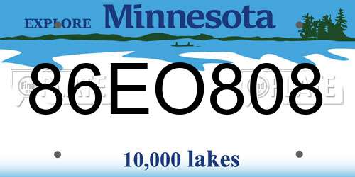 86EO808 Minnesota License Plate