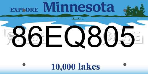 86EQ805 Minnesota License Plate