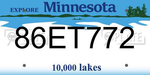 86ET772 Minnesota License Plate