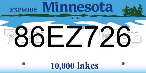 86EZ726 Minnesota License Plate