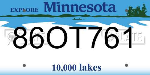 86OT761 Minnesota License Plate