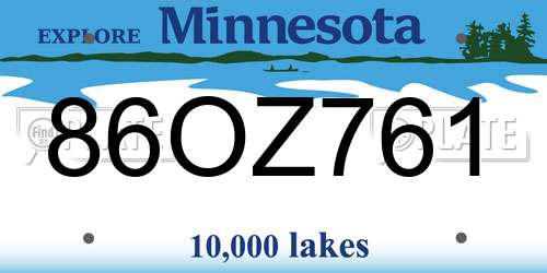 86OZ761 Minnesota License Plate