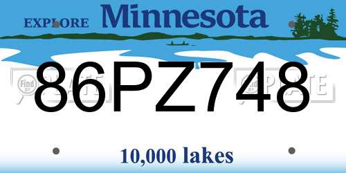 86PZ748 Minnesota License Plate