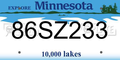 86SZ233 Minnesota License Plate