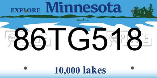 86TG518 Minnesota License Plate