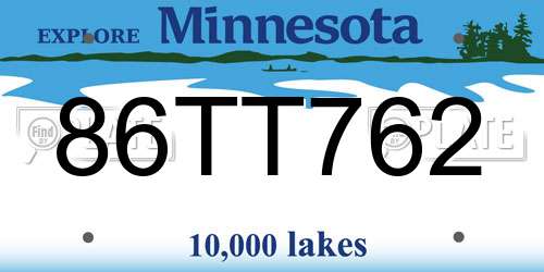 86TT762 Minnesota License Plate