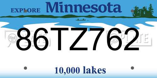 86TZ762 Minnesota License Plate