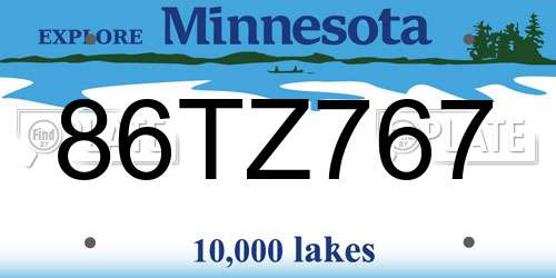 86TZ767 Minnesota License Plate