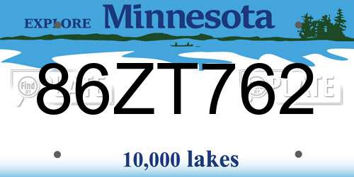 86ZT762 Minnesota License Plate