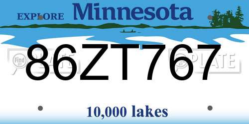 86ZT767 Minnesota License Plate