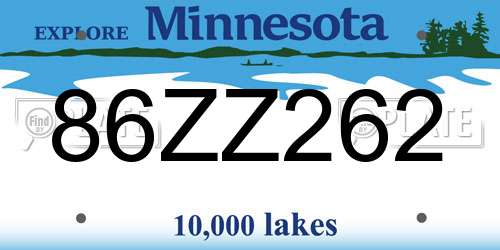 86ZZ262 Minnesota License Plate