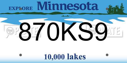 870KS9 Minnesota License Plate