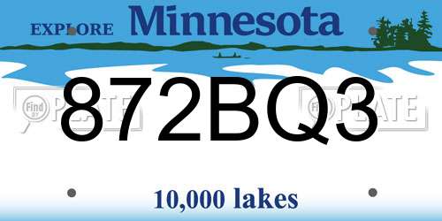872BQ3 Minnesota License Plate
