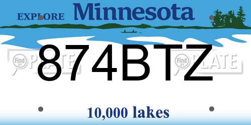 874BTZ Minnesota License Plate