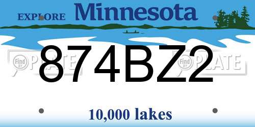 874BZ2 Minnesota License Plate