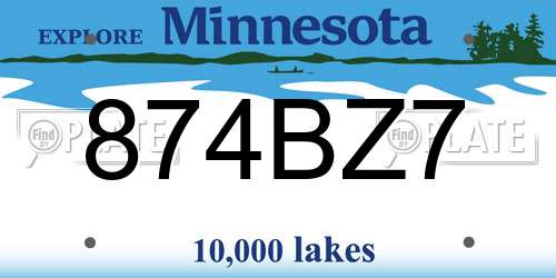 874BZ7 Minnesota License Plate