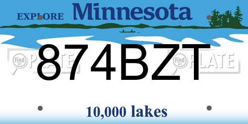 874BZT Minnesota License Plate