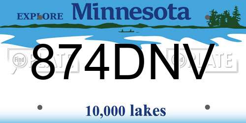 874DNV Minnesota License Plate