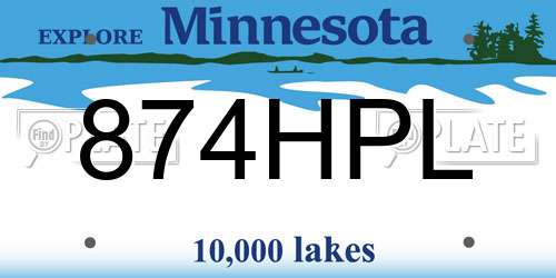 874HPL Minnesota License Plate