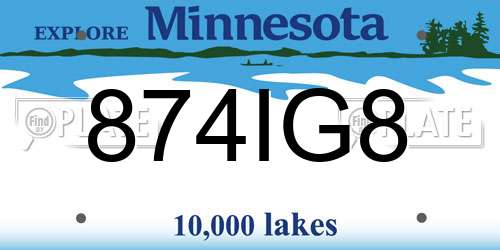 874IG8 Minnesota License Plate