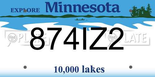 874IZ2 Minnesota License Plate