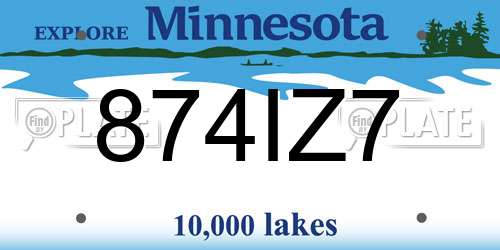 874IZ7 Minnesota License Plate