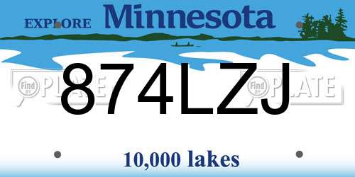 874LZJ Minnesota License Plate