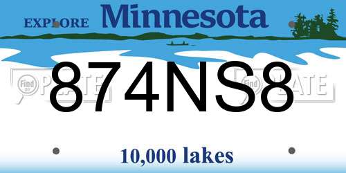 874NS8 Minnesota License Plate