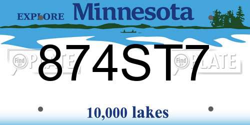 874ST7 Minnesota License Plate