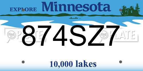 874SZ7 Minnesota License Plate