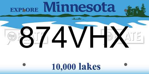 874VHX Minnesota License Plate