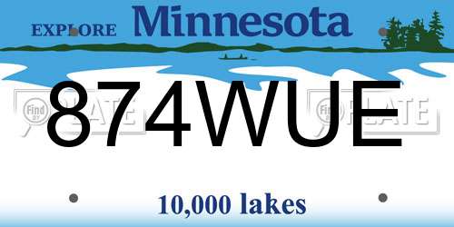 874WUE Minnesota License Plate