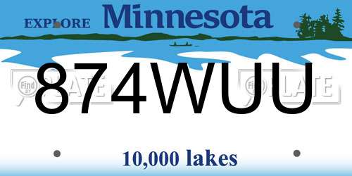 874WUU Minnesota License Plate