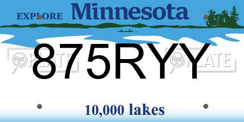 875RYY Minnesota License Plate