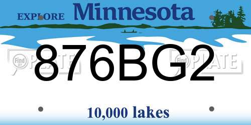876BG2 Minnesota License Plate
