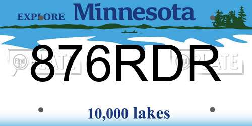 876RDR Minnesota License Plate