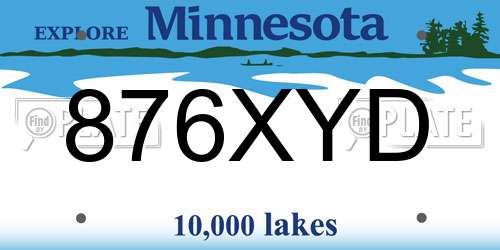 876XYD Minnesota License Plate
