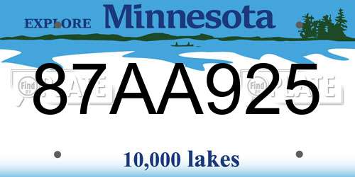87AA925 Minnesota License Plate