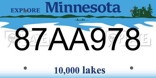 87AA978 Minnesota License Plate