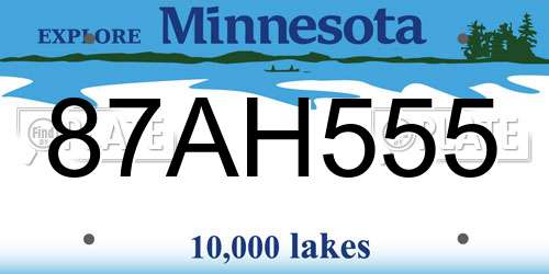 87AH555 Minnesota License Plate