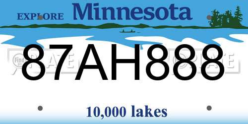 87AH888 Minnesota License Plate