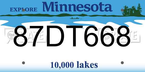 87DT668 Minnesota License Plate